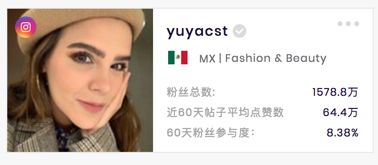Yuya 墨西哥知名美妆博主 （数据来源于Socialbook.com.cn）
