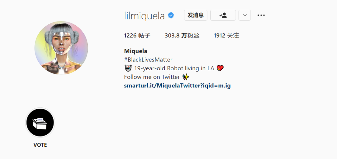 拥有303万粉丝的虚拟网红lilmiquela