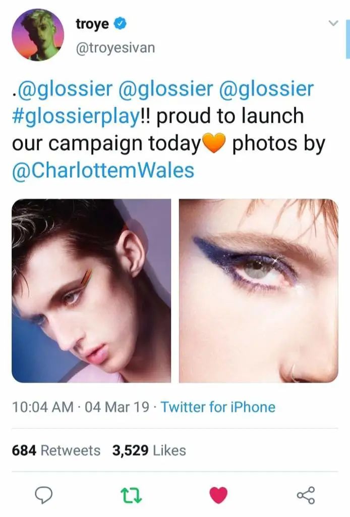 Troye Sivan于2019年为Glossier Play系列代言