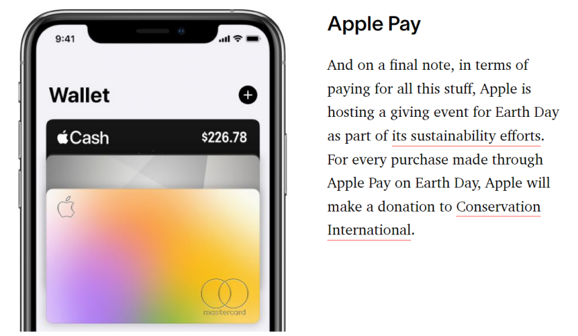 Apple Pay宣布用户通过该平台完成一笔支付，平台就将向公益组织捐赠1美元
