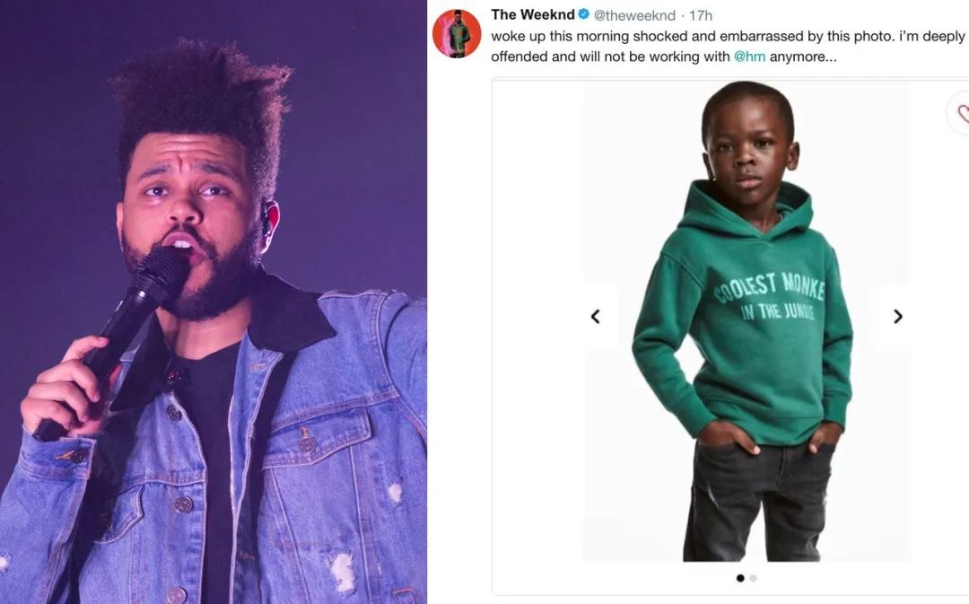 美国歌手The Weeknd表示将终止与H&M的合作